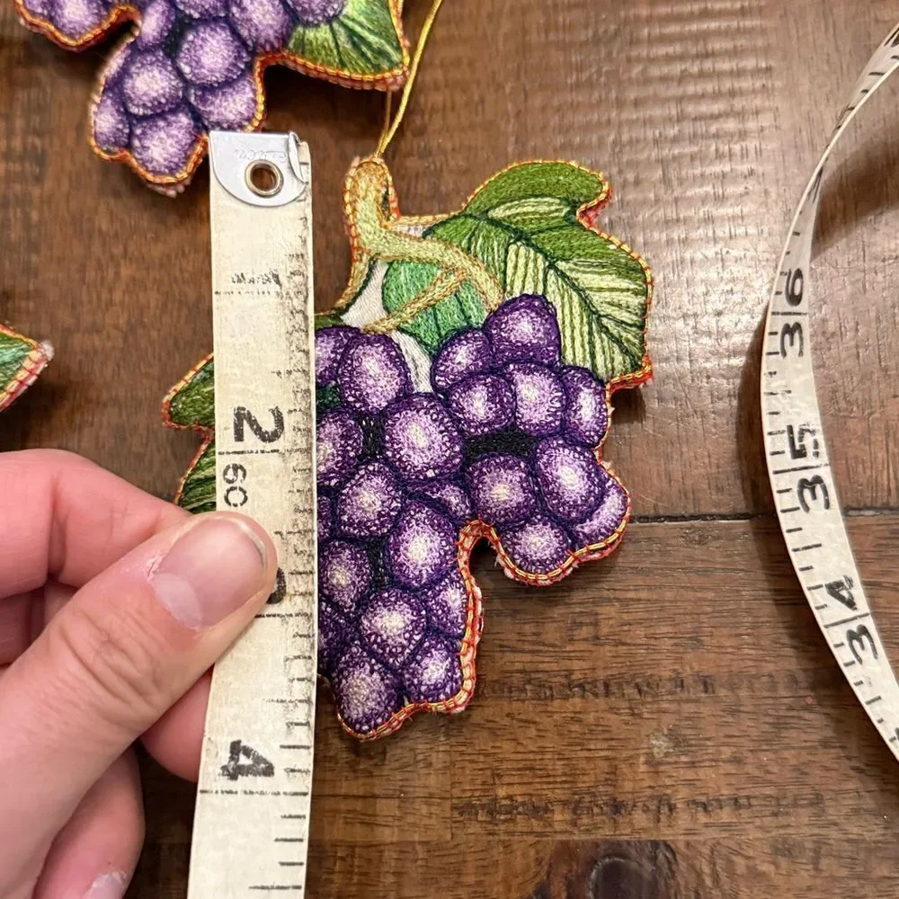 Vintage embroidered long stitch, grape ornaments